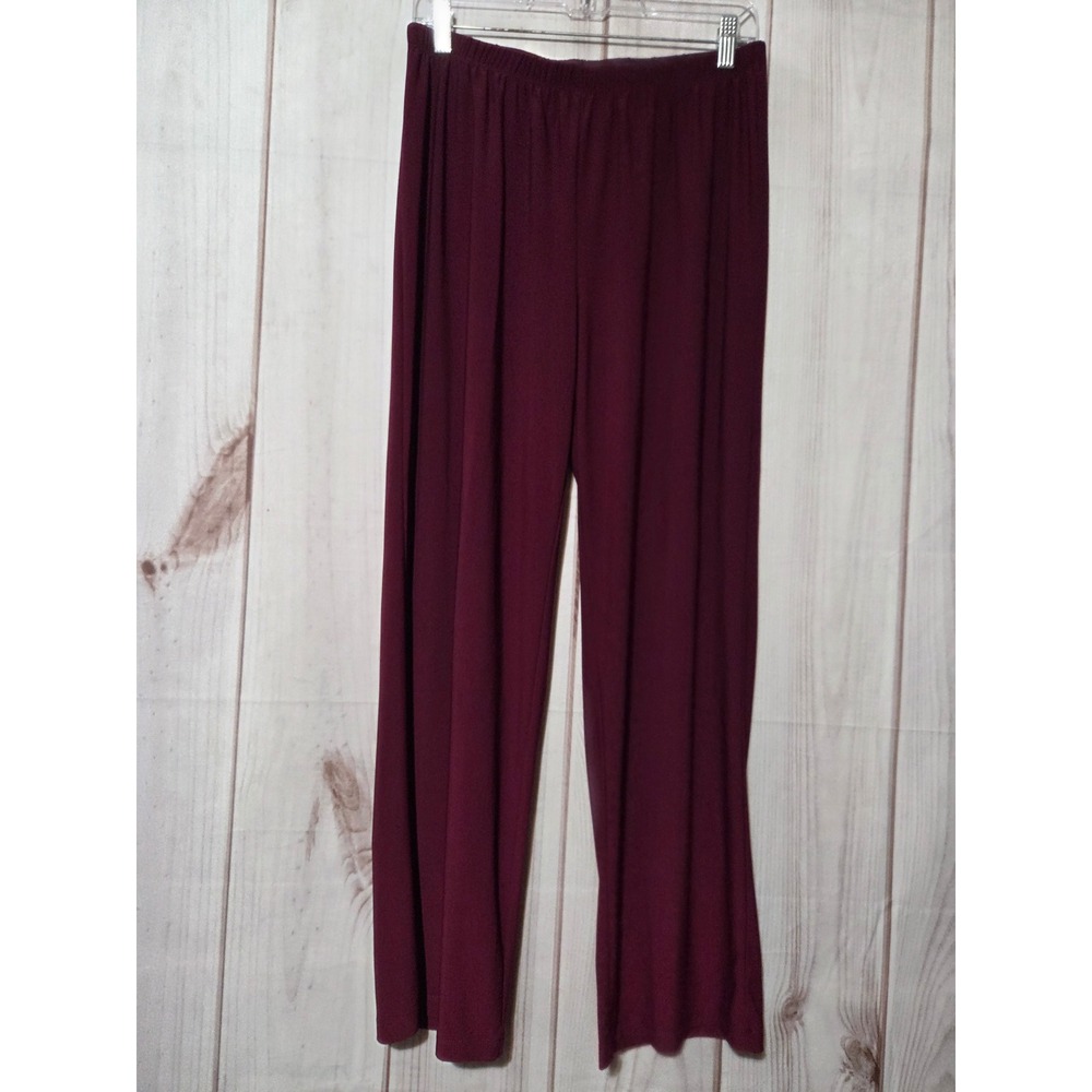 Antthony Womens PL Petite Large Burgundy Wide Leg Elastic Waist Jersey Pants